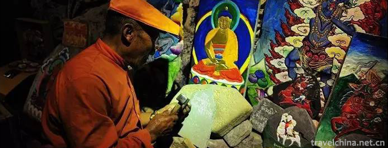 Tibetan Gesar Painted Stone Carvings 